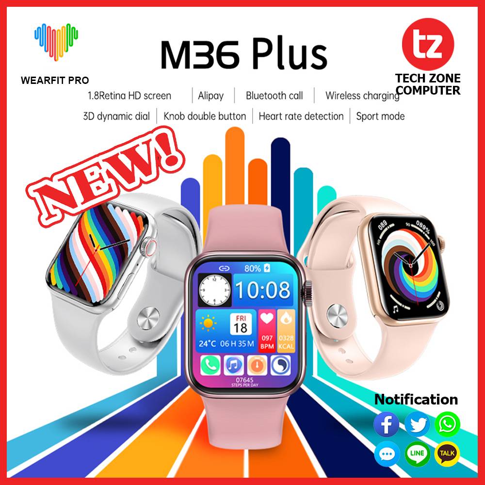 M36 Plus Max Smart Watch 1.8Inch Bluetooth Call Wireless Charging Blood Pressure Heart Rate Monitoring Smartwatch